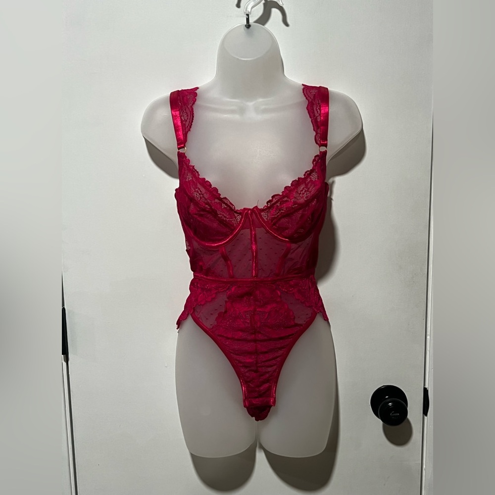 Red Lace Sheer Bodysuit - Women Intimates & Sleepwear